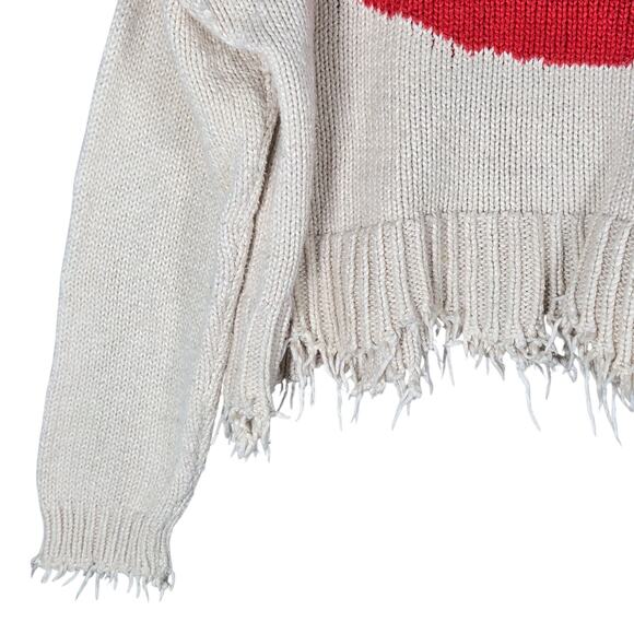 Wildfox Kiss Lips Distressed Hem Sweater XS Relaxed Boxy Oversized Cozy Retro - Picture 4 of 14